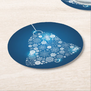 Porta-copo De Papel Redondo Neve Branca Azul e Brilhante Flocos de Natal