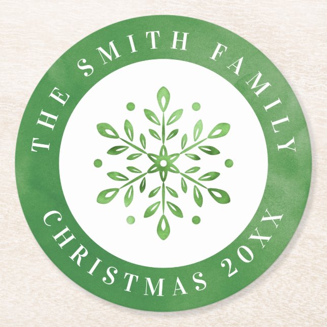 Porta-copo De Papel Redondo Neve Floco de Neve Verde com Aquarela Artística (Frente)