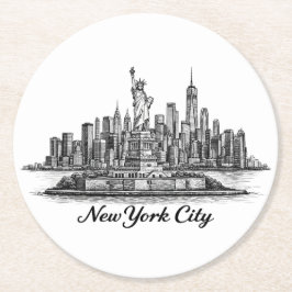 Porta-copo De Papel Redondo New York City Skyline Line Art Illustration