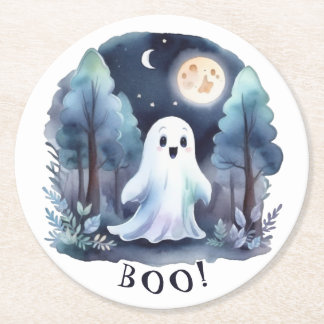 Porta-copo De Papel Redondo Niedliches Gespenst Geist im Wald Halloween