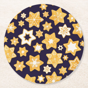Porta-copo De Papel Redondo Noite de Cookie de Natal com fundo azul Marinho