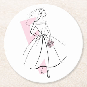 Porta-copo De Papel Redondo Noiva da Moda Apoio redondo rosa
