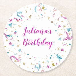 Porta-copo De Papel Redondo Noivado do Partido Confetti, Rosa e Azul-Sparkle