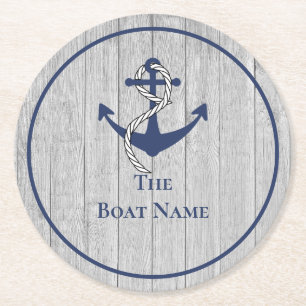 Porta-copo De Papel Redondo Nome da Família ou do Barco Âncora Naval Corda Náu