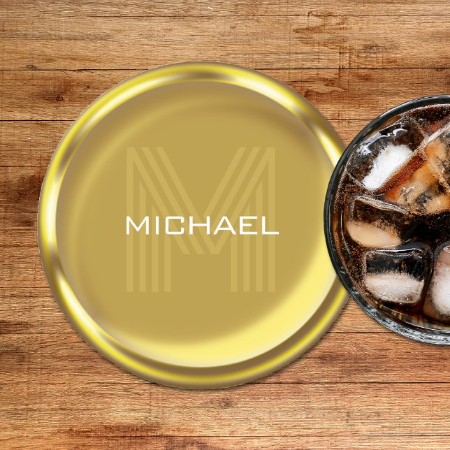 Porta-copo De Papel Redondo Nome da Moeda Dourada Monograma Inicial (Gold Coin Name Monogram Initial Round Paper Coaster
)