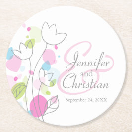 Porta-copo De Papel Redondo Nome de flor de confetti moderno data portas copos