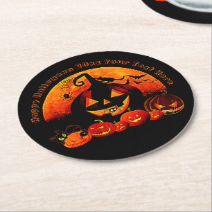 Porta-copo De Papel Redondo Nome do Halloween Ano 20xx Glow Pumpkin Web