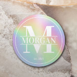 Porta-copo De Papel Redondo Nome do Monograma da Família Personalizada Holográ<br><div class="desc">Porta copos de Nome do Monograma Personalizado da Família Holográfica Moderna.</div>