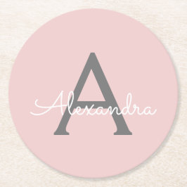 Porta-copo De Papel Redondo Nome do Monograma da Rapariga da Cinza Rosa Escamo