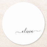 Porta-copo De Papel Redondo Nome do Monograma Girly de Script Moderno Branco N<br><div class="desc">Portas copos de papel do Monograma de Script Simples Preto e Branco. Isso faz a formatura perfeita,  aniversário,  casamento,  chá de panela,  aniversário,  chá de fraldas ou presente de festa de solteira para alguém que ama luxo de vidro e estilos quíticos.</div>