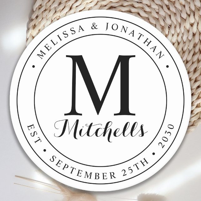 Porta-copo De Papel Redondo Nome do Monograma Personalizado Data Casamento (Criador carregado)