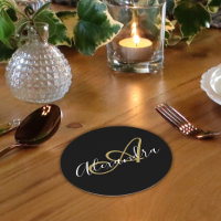 Nome do Script Elegante Dourado Preto do Monograma