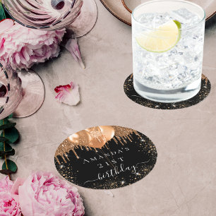 Porta-copo De Papel Redondo nome dos balões festa de aniversário preto de ouro