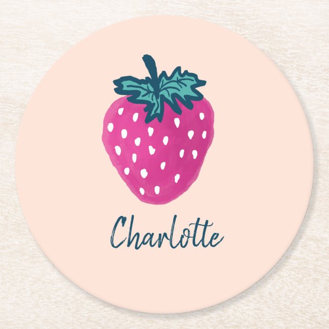 Porta-copo De Papel Redondo Nome Personalizado da Fruta de Morango Cujo (Frente)