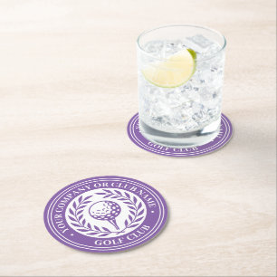 Porta-copo De Papel Redondo Nome Personalizado do Golf Clássico - Definir Roxo