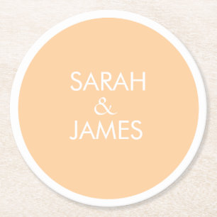 Porta-copo De Papel Redondo NOME PERSONALIZADO na moda MINIMAL PEACH WEDDING