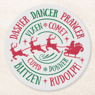 Porta-copo De Papel Redondo Nomes de Reindeers Arredondar Arte Word