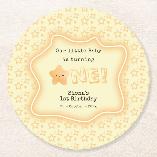 Porta-copo De Papel Redondo Nosso Bebê Está Transformando Um primeiro aniversa (Frente)