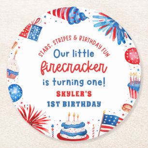 Porta-copo De Papel Redondo Nosso Pequeno Firecracker 4 de julho primeiro aniv