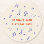 Porta-copo De Papel Redondo Notas de música aniversário de 40 anos de ilustraç<br><div class="desc">Portas copos de aniversário de 40 anos divertidas e caprichosas,  desenhadas à mão,  com ilustrações lúdicas de notas musicais e estrelas. Adição perfeita a uma noite de piano comemorativa!</div>