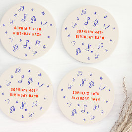 Porta-copo De Papel Redondo Notas Musicais Ilustrações Desenhadas à Mão 40º An