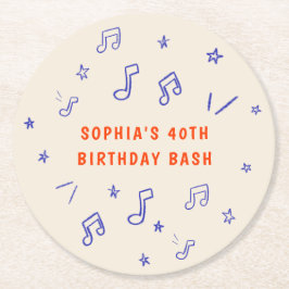 Porta-copo De Papel Redondo Notas Musicais Ilustrações Desenhadas à Mão 40º An
