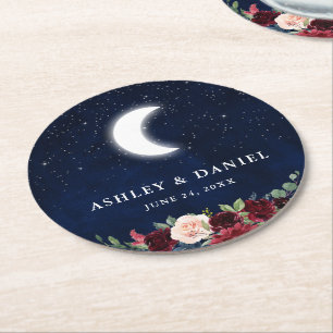Porta-copo De Papel Redondo Nuptura Celestial Blue Sky Moon Stars Floral