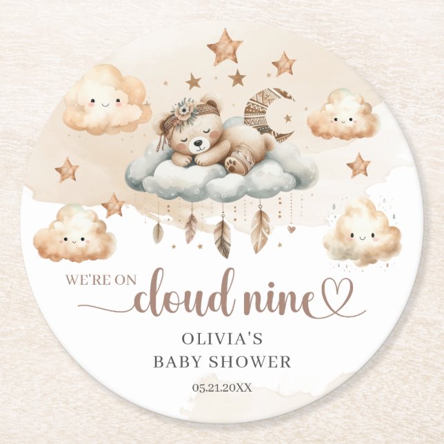 Porta-copo De Papel Redondo Nuvem de urze de marfim castanho-aquarela 9 (Frente)