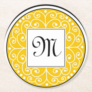 Porta-copo De Papel Redondo O branco preto amarelo Monogrammed roda teste