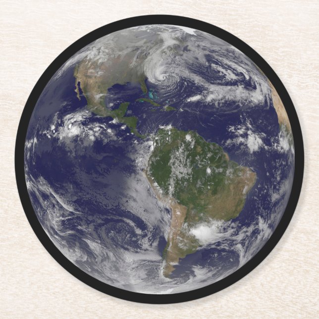 Porta-copo De Papel Redondo O Furacão Sandy Na Costa Leste Dos Eua. (Frente)