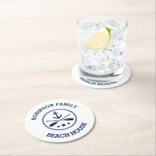 Porta-copo De Papel Redondo O nome da família da casa de praia Anchor Oars Sta