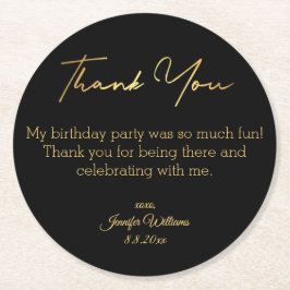 Porta-copo De Papel Redondo obrigado seu feliz aniversário, ouro negro, chique