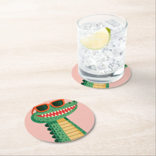 Porta-copo De Papel Redondo Óculos de sol de crocodilo engraçados, animal de d