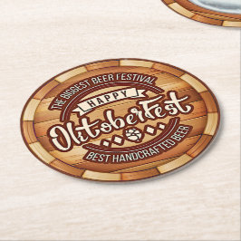 Porta-copo De Papel Redondo Oktoberfest Festival Brown Wooden Beer Barrel