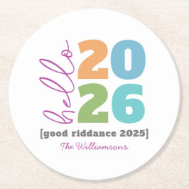 Porta-copo De Papel Redondo Olá, Ano Novo, Bold Modern, Nome Humor de Ano Pers