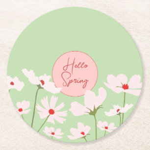 Porta-copo De Papel Redondo Olá, rosa claro Primavera, flores do cosmos