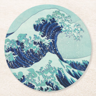 Porta-copo De Papel Redondo Ondas Azuis de Hokusai