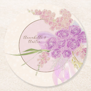 Porta-copo De Papel Redondo Orquídea Vintage Ombré com Laço e Buquê