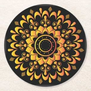 Porta-copo De Papel Redondo Ouro Único de Mandala Design- 95747