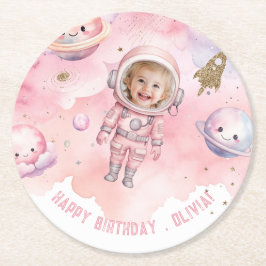 Porta-copo De Papel Redondo Outer Space First trip em torno do aniversário do 