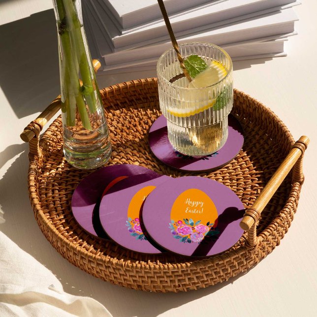 Porta-copo De Papel Redondo ovo floral a aquarela do felz pascoa (Criador carregado)