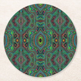 Porta-copo De Papel Redondo Padrão Abstrato Trippy Retro Preto e Verde Lima