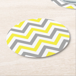 Porta-copo De Papel Redondo Padrão Amarelo, Cinza Escura Grande Chevron ZigZag