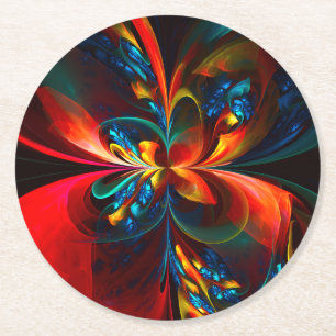Porta-copo De Papel Redondo Padrão Azul Laranja-Abstrato Floral Moderno #14