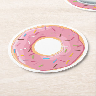 Porta-copo De Papel Redondo Padrão Colorido de Donuts Retrô Festa Divertida Mi