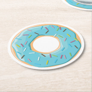 Porta-copo De Papel Redondo Padrão Colorido de Donuts Retrô Festa Divertida Mi