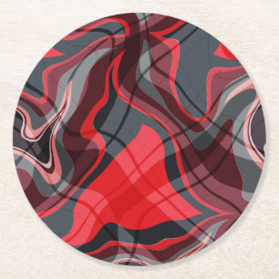Porta-copo De Papel Redondo Padrão de Abstrato de arte vermelho preto e Cinza