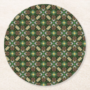 Porta-copo De Papel Redondo Padrão de Cones de Pinho de Árvore de Natal