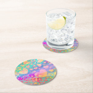 Porta-copo De Papel Redondo Padrão de Coração Amor Pastel Design