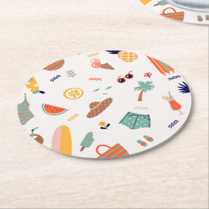 Porta-copo De Papel Redondo Padrão de Diversão de Praia Sunny